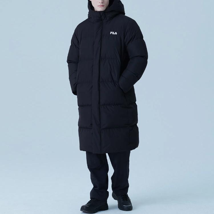 Fila Флисовая куртка свободного кроя на молнии с принтом букв и большим логотипом, с капюшоном, пуховик, унисекс, верхняя одежда, черный FS2DJF4104X-BLK
