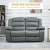 2-Seater Reclining and Padded Sofa with Split Backrest and Footrest, 168x98x102 cm, Grey