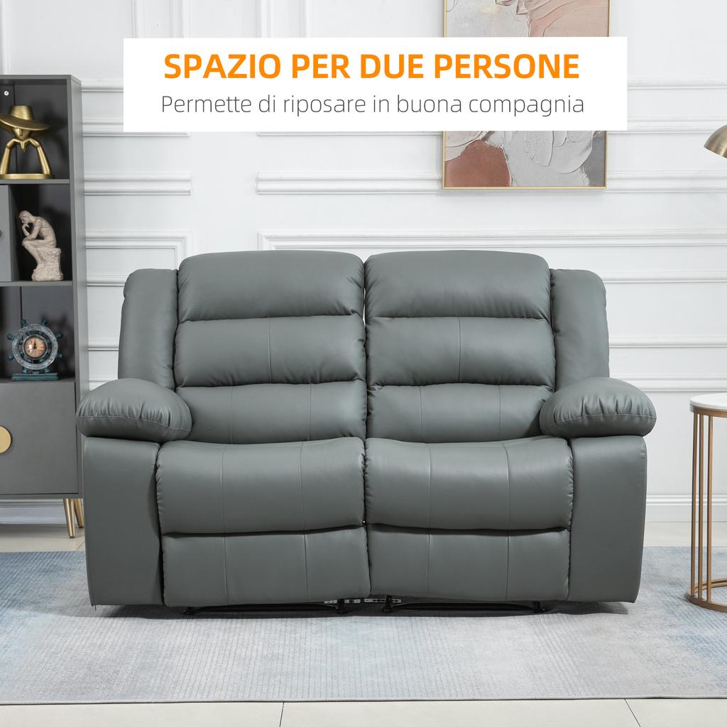 2-Seater Reclining and Padded Sofa with Split Backrest and Footrest, 168x98x102 cm, Grey