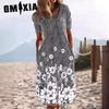 Women's Printed Casual O-Neck Vintage Floral Short Sleeve Dress