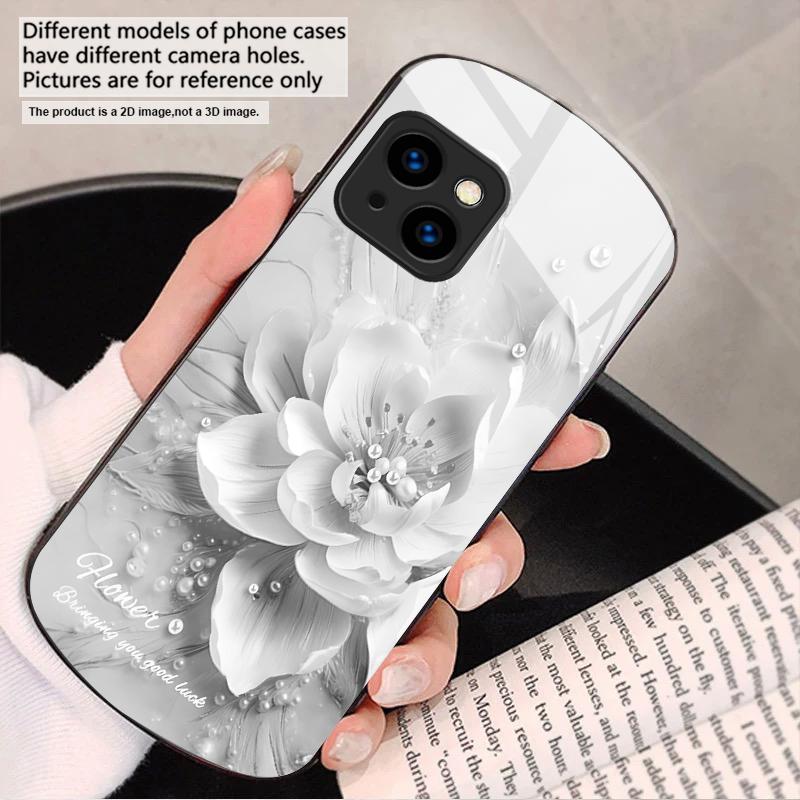 Цветущие синие цветы Для iPhone 17 16 15 14 13 Plus 12 mini 11 Pro Max XR Xs Max X 7 8 6S 22 20 Эллиптический стеклянный чехол для телефона