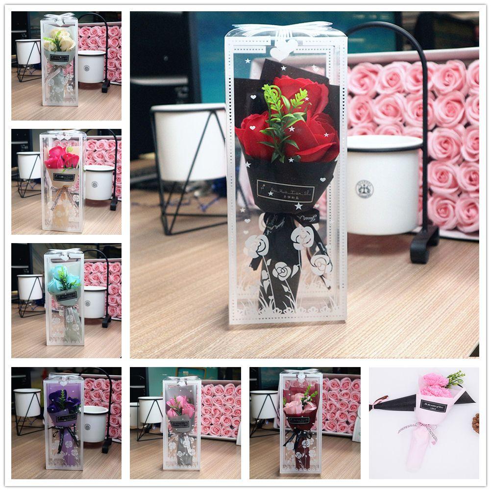 Decorations Valentine's Day Gift Wedding Decoration Mother's Day Artificial Rose Bouquet Artificial Flowers 3 Heads Soap Flower
