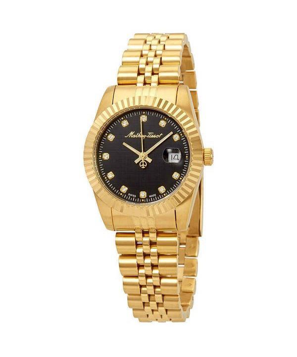 Mathey-Tissot Mathy III Кварцевые женские часы из нержавеющей стали золотого тона с черным циферблатом D810PDI