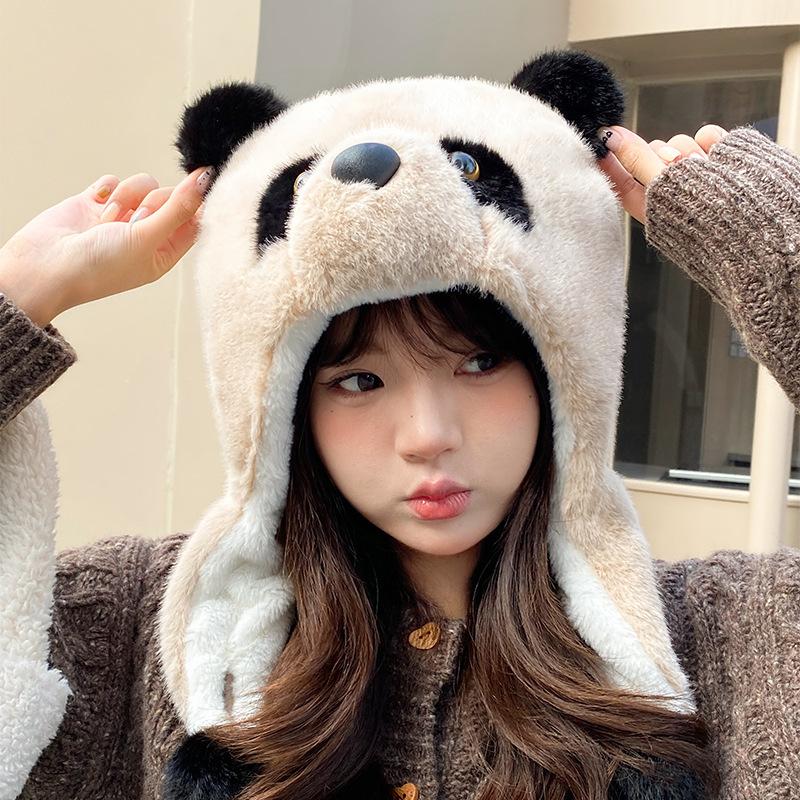 Winter Cute Cartoon Raccoon Plush Hat Female Cycling Thickened Ear Protection Hat Warm Lei Feng Hat North Cold Skiing