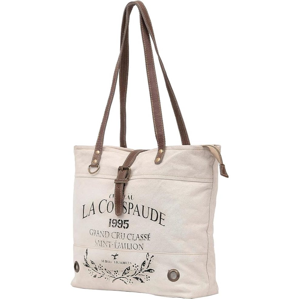 Couspaude Сумка из переработанного холста Большая сумка из переработанного холста и воловьей кожи Сияющая сумка из переработанного холста и воловьей кожи(белый с оттенком)