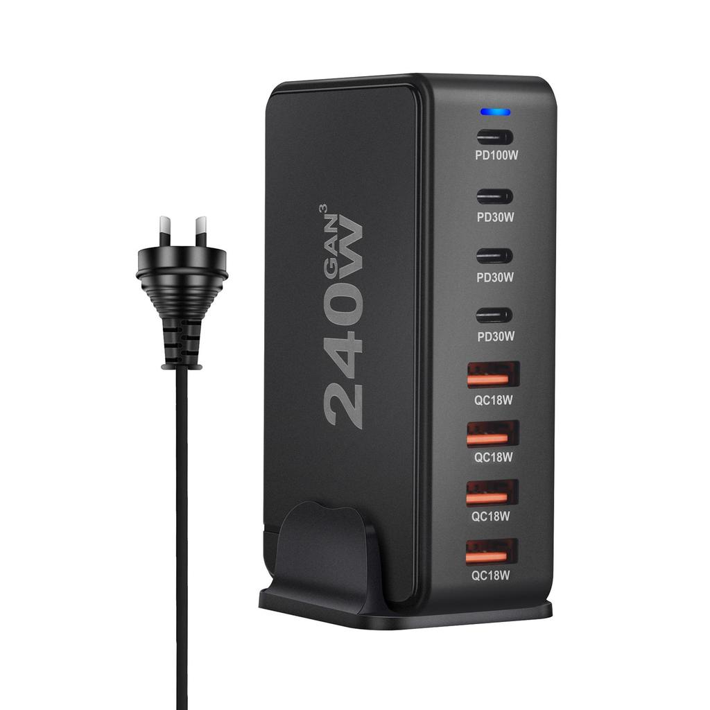 Многопортовое USB PD супербыстрое зарядное устройство на нитриде галлия мощностью 240 Вт для ноутбуков