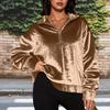 Women's Solid Color Hooded Loose Long Sleeved Zipper Pocket Gold Velvet Top Sweatshirt