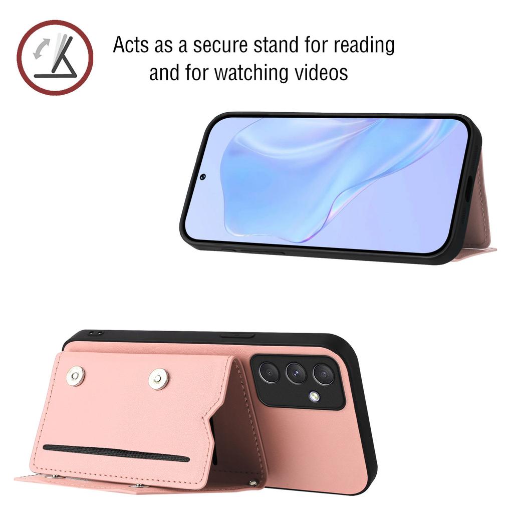 For Samsung Galaxy A54 5G Case Card Holder Kickstand Skin-Touch Phone Cover with Wrist Strap