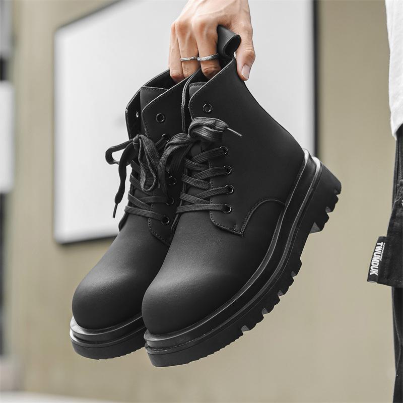 Martin boots men's autumn and winter velvet high-top black men's British style thick-soled heightening locomotive boots 5166-J