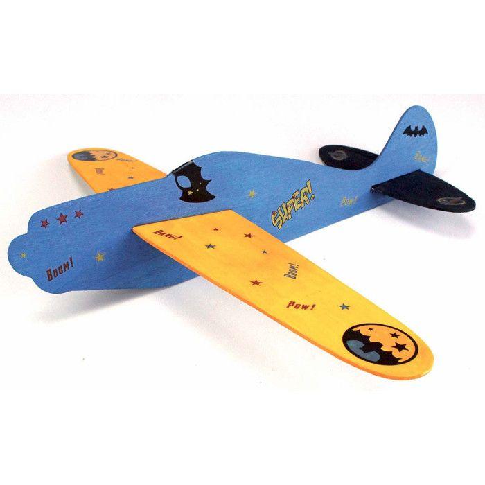 Fusée en bois 10 cm et avion en bois 30 cm