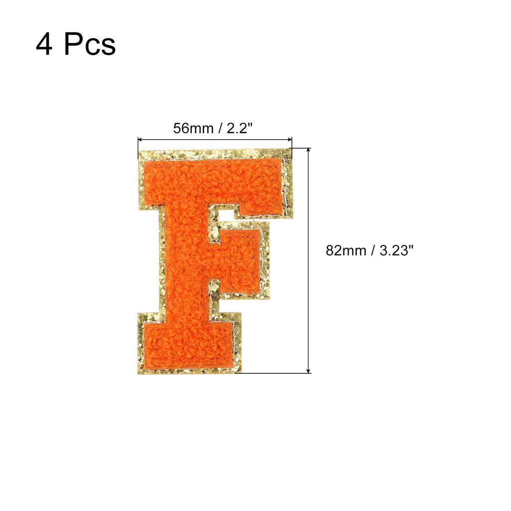 4pcs Chenille Letter Patches Iron on Letter Patches Embroidery Patch Iron on Sew on Jacket Embroidered Letter Patches Orange