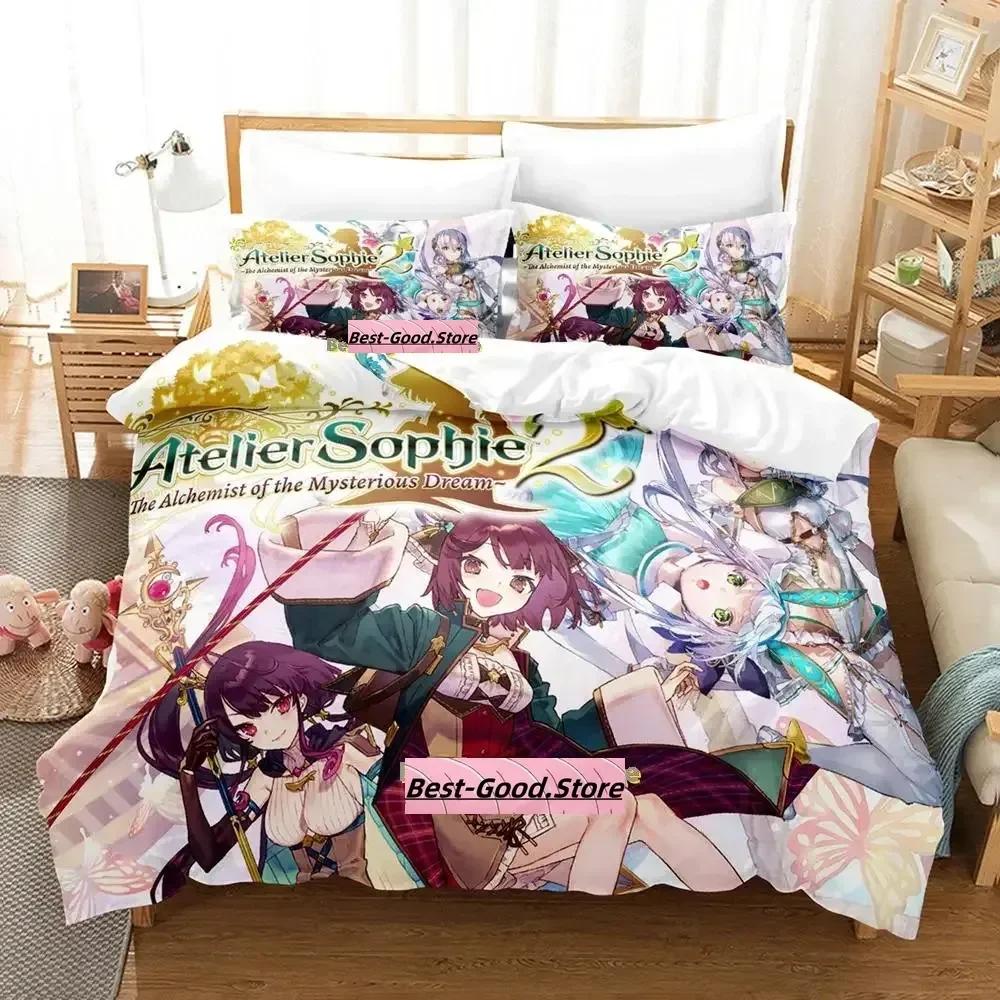 Новый комплект постельного белья Atelier Sophie с рисунком из мультфильма «Аниме» из трех предметов для взрослых и детей, комплект постельного белья «queen-size»
