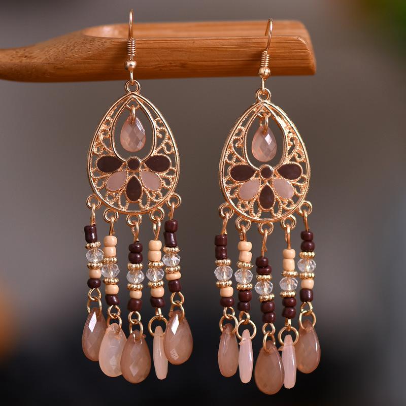 Accessories Bohemian Water Drop Rice Bead Earrings Personalized Long Earrings