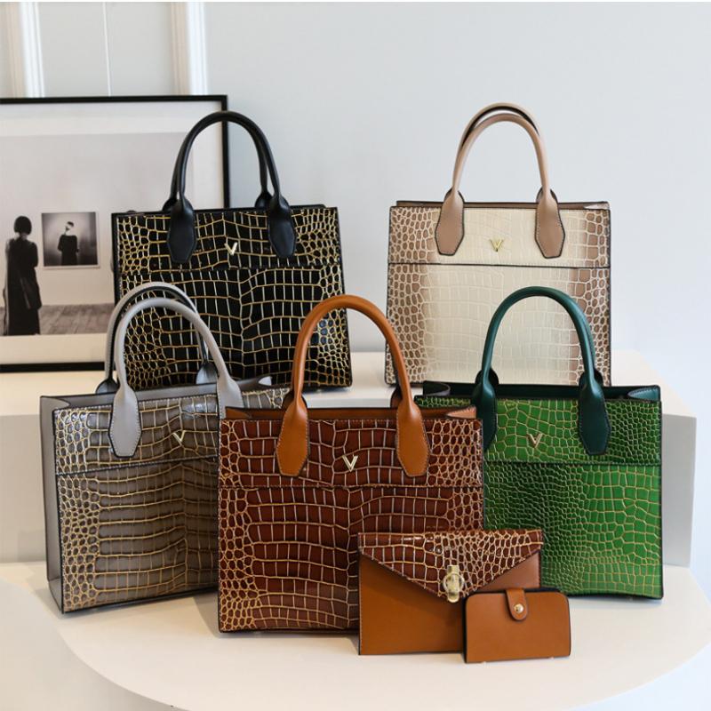 High Temperament Crocodile Pattern Handbag 2023 New Large-capacity Tote Bag European and American Retro Bag