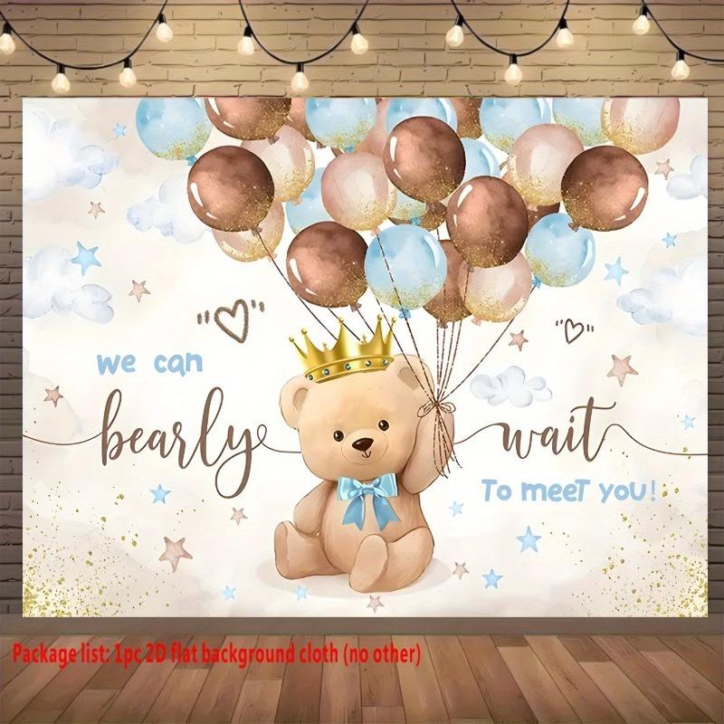 1 2D flat cute bear theme "We can't wait" gender reveal party decoration background banner youth baptism