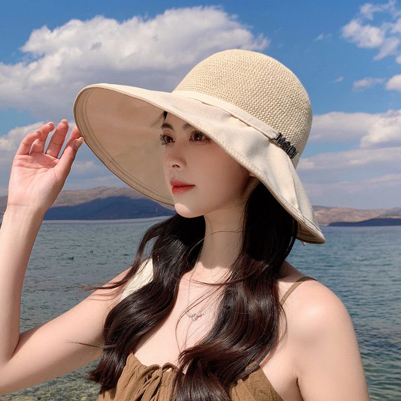 8250 K-style New Arrival Sun Hat Female Casual Fashion Letters Fisherman Hat Standard Sun Hat Tide Patchwork Big Brim Small