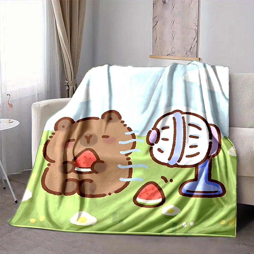 1pc Cartoon Capybara Blanket Lightweight Blanket Throw Blanket For Sofa, Bed, Travel, Camping, Livingroom, Office, Couch, Chair yy251010101