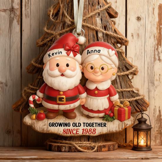 Подвеска на елку Стареем вместе с 2025 года Персонализированное акриловое рождественское украшение Декор пары Санта