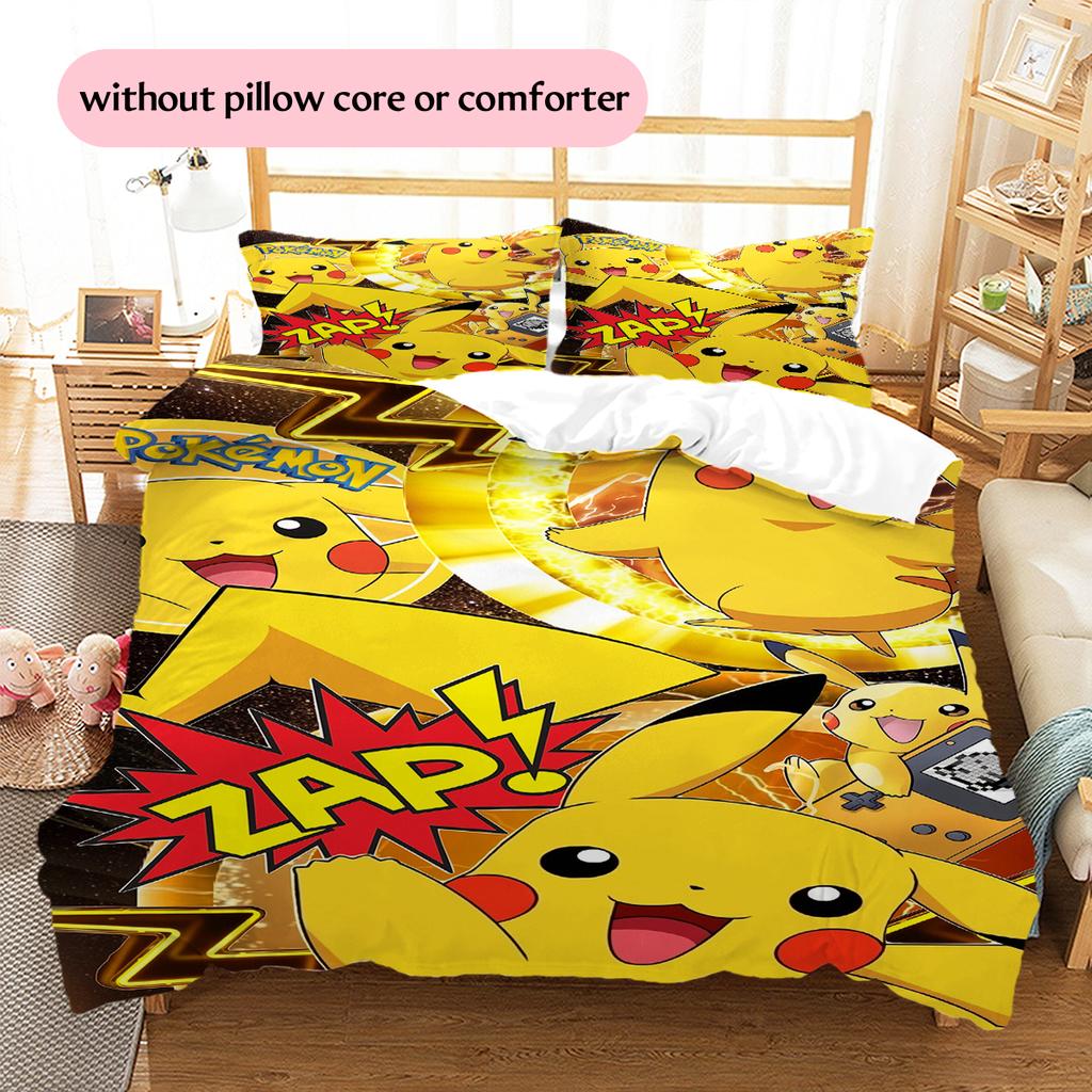 Pikachu Art Illustration Bedding Set, Soft Tone Bedroom Decoration, Elegant Fan Home Gift.chl