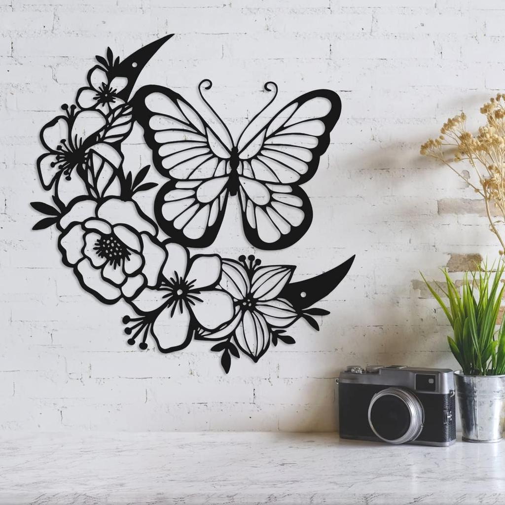 Rummy Metal Butterfly Wall Art Flower Wing Metal Wall Décor Modern Floral Butterfly Sculpture Rusty Sculpture Rustproof Flower Silhouette Decoratio