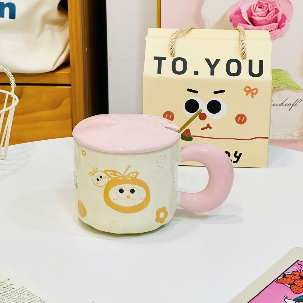 Милая чашка для воды для студентов, розовая чашка, маленькая подарочная коробка, керамическая чашка, маленькая оранжевая кружка с рисунком в подарок