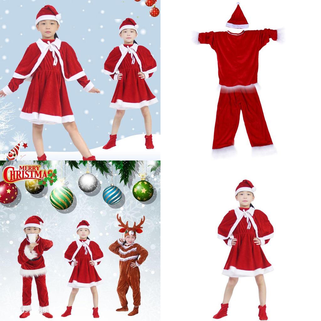 Элитные бархатные рождественские наряды для малышей и взрослых со шляпой Санта-Клауса с лосем