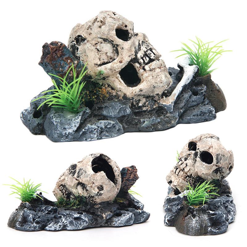 Aquarium Fish Tank Pirate Skull Skeleton Ornament Resin Landscaping Decor