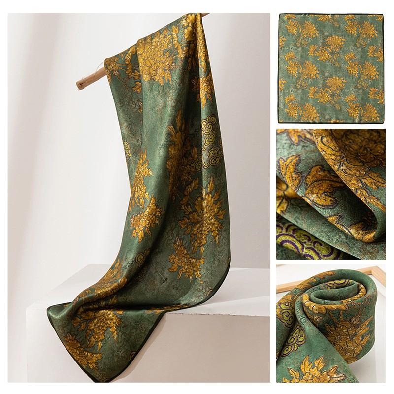 Black Coffee Leaf Print Silk Scarf 65x65cm Elegant Womens Square