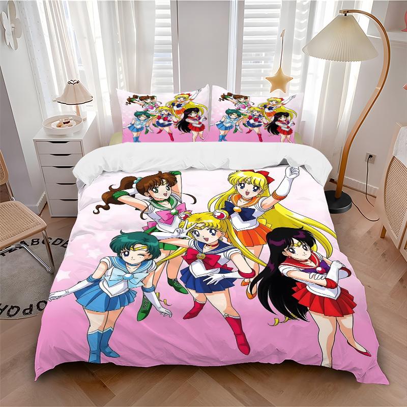 Sailor Moon Team Print 3Pcs Bedding Setduvet Cover With 2 Bedropillowcase Home Birthday Gift