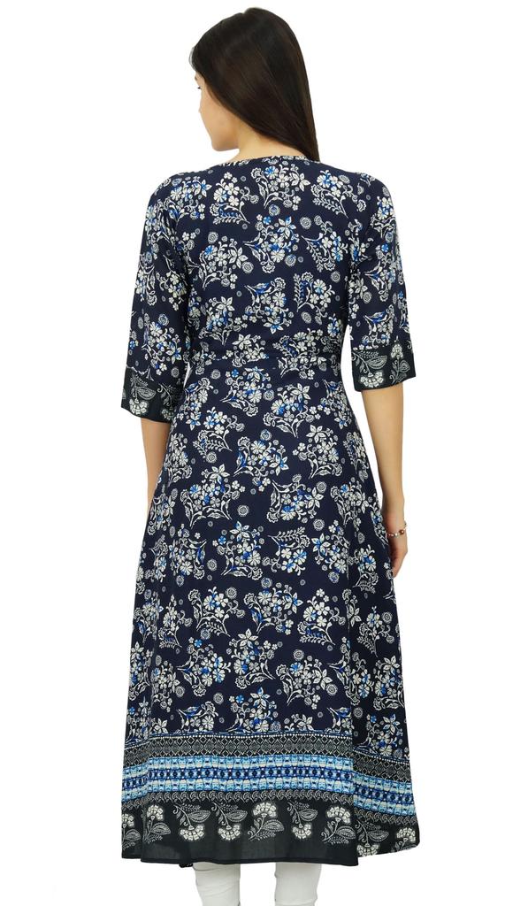 Bimba Womens 2 Piece Designer Flaired Kurta Printed Rayon Kurti Dress