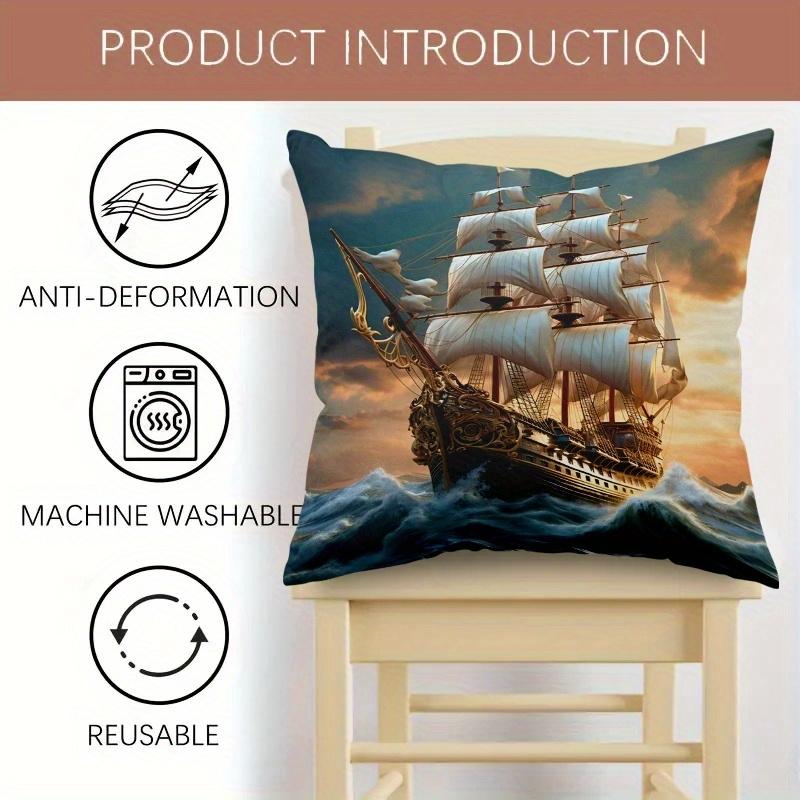 Sailboat Motif Soft Cushion Covers For Beds Sofas Lounge Chairs Nautical Home Decorative Pillowcase 16X26Inch Set Of 2