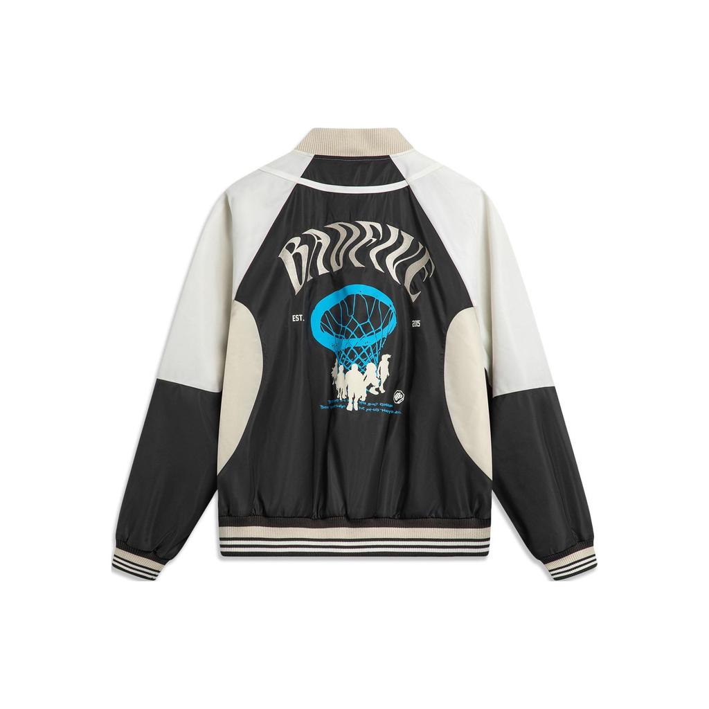 Li-Ning Куртка бейсбольная с принтом Letter Off-Season с воротником-стойкой, мужская куртка Gravel-Gray Obsidian-Gray AJMU015-5