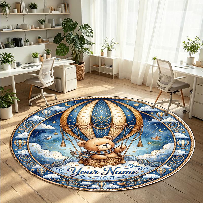 Wild Animals (455) Theme Round Crystal Velvet Rug Custom Name Text Personalized Floor Mat Home Decor Non Slip Crystal Carpet