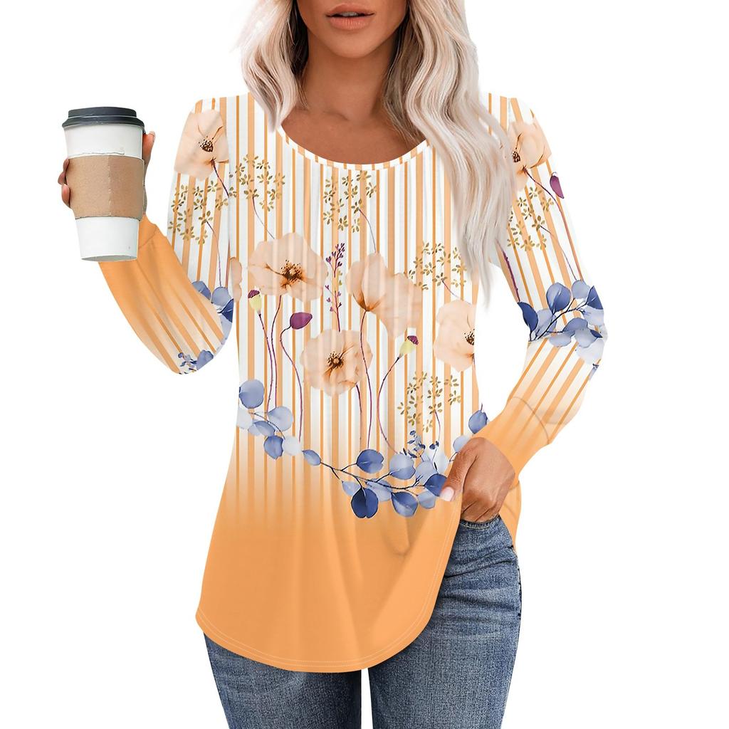 Рубашки с длинным рукавом для женщин, топы, нарядные повседневные блузки, плиссированные топы-туники с круглым вырезом