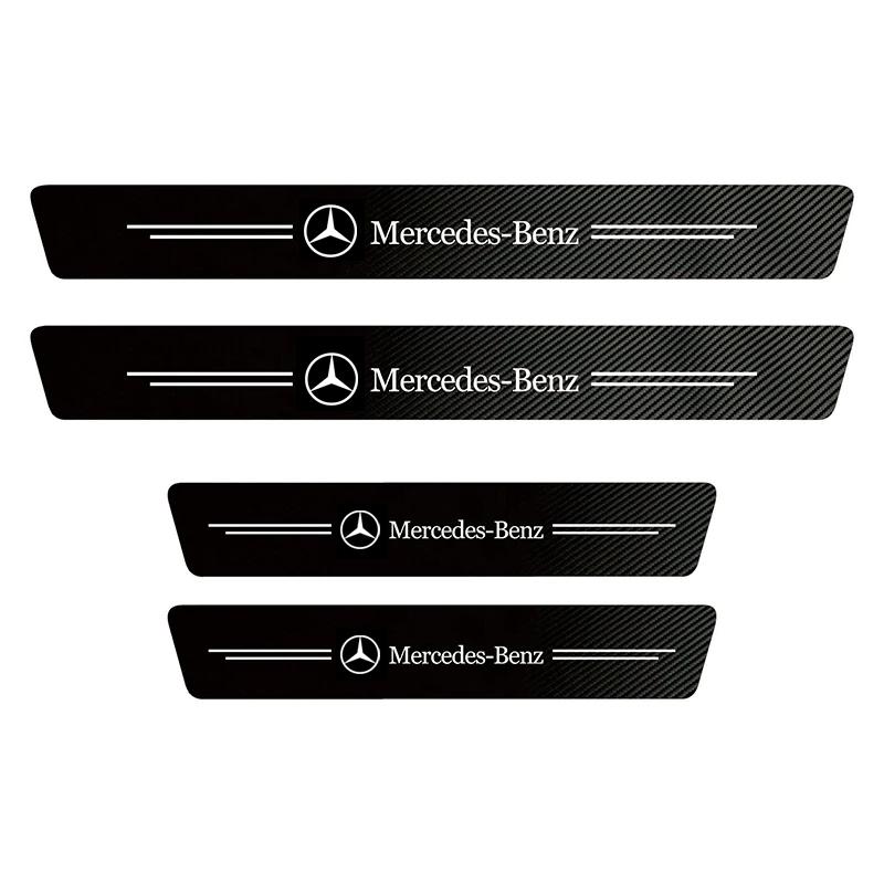 WAK3 1/4/5Pcs Carbon Fiber Car Door Sill Protector Stickers For Mercedes Benz CLS A200 GLK CLK A260 GLC Interior Mouldings MKTTZ-BENN