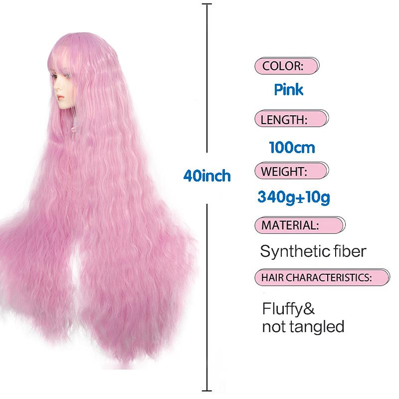 40-дюймовый синтетический длинный вьющийся парик для косплея с челкой, светло-русый, красный, синий, милый парик Лолиты, женские парики для косплея на Хэллоуин