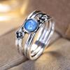 Charm Blue Round Fire Opal Stone Flower Rings for Women Vintage Silver Color Wedding Jewelry Gift