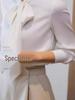 Белая блузка с бантом из ленты в стиле French Chic для женщин, Осень 2025