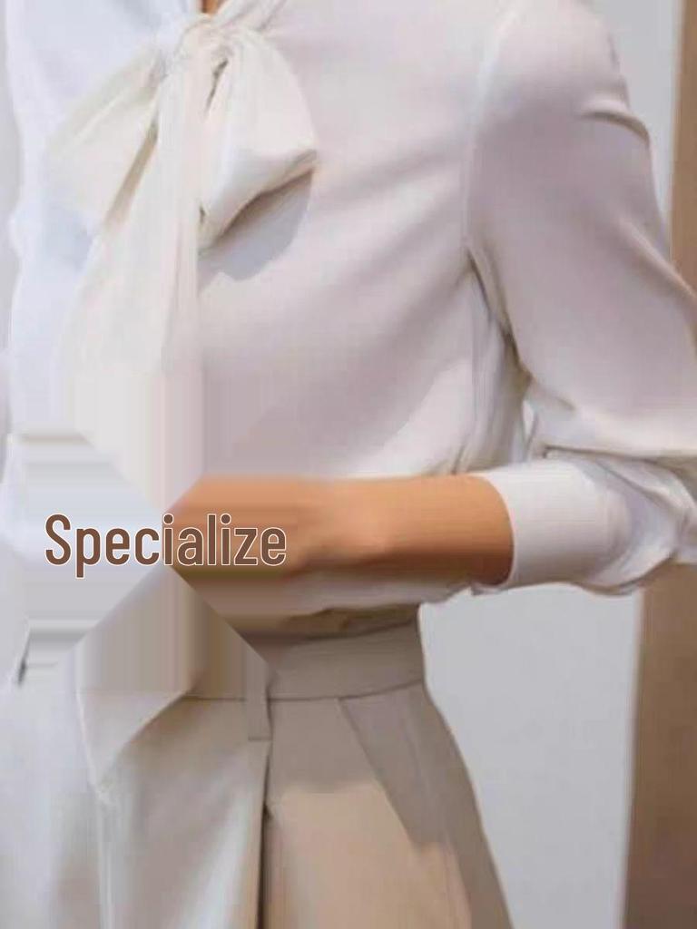 Белая блузка с бантом из ленты в стиле French Chic для женщин, Осень 2025