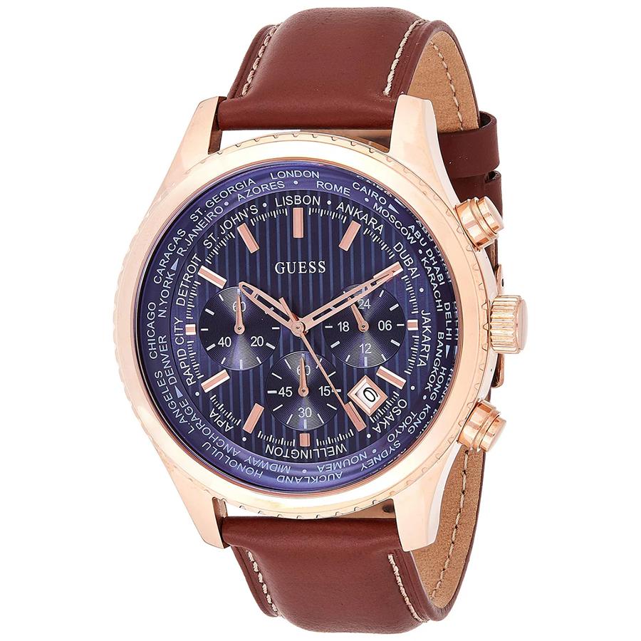 Мужские часы-хронограф, повседневные кварцевые часы с отображением даты, секундомером, коричневым круглым циферблатом и кожаным ремешком, часы для ежедневного ношения, бизнеса, путешествий, подарок W0500G1