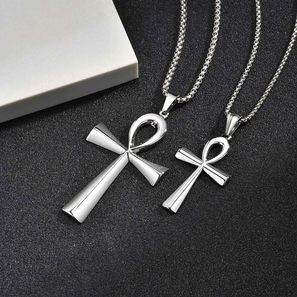 Vnox Religion Egyptian Ankh Crucifix Cross Pendant Necklaces Stainless Steel Symbol of Life Cross Pendants Prayer Gifts Jewelry