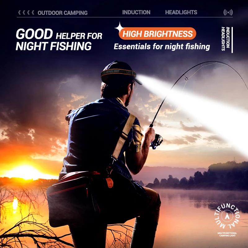Мини перезаряжаемый мощный сенсорный налобный фонарь для рыбалки, кемпинга, USB-фонарик, COB, светодиодный налобный фонарь, передний фонарь