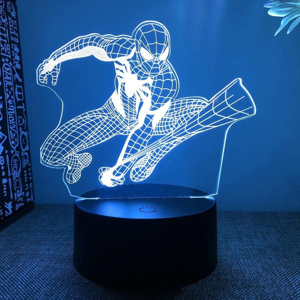 Светодиодная ночная лампа Человек-паук 3D, акриловая, USB, стерео, светодиодная настольная лампа, фантомный свет, сюрприз на день рождения, светодиодная лампа, работающая от USB и батарей