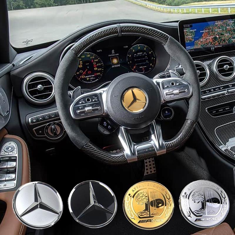 52/57mm for Mercedes Benz AMG A B C D M S R G Class GLA GLB W124 W176 W204 W212 GLK Car Steering Wheel Center Emblem Sticker z3