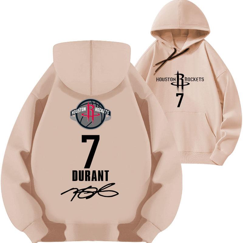 Kevin Durant No. 7 Rockets Printed Hooded Sweater Top Basketball Loose Fall and Winter Fleece Thickened Clothes