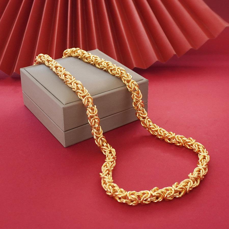 Элегантное мужское цилиндрическое колье длиной 60 см с головой дракона из песочного золота, дизайн высокого класса.