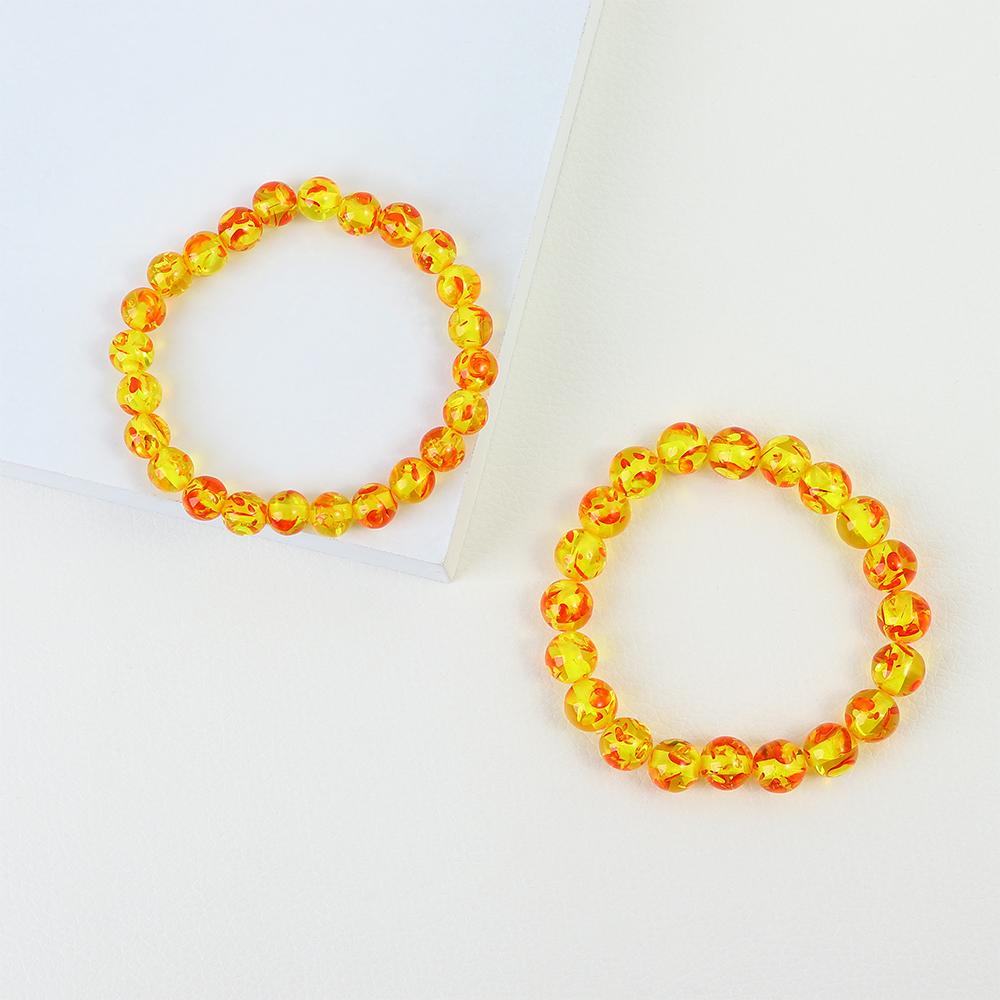 Женский Шарм Женский Натуральный 10ММ Смола Янтарь Браслет-Браслет Бусина Круглый Браслет Эластичный