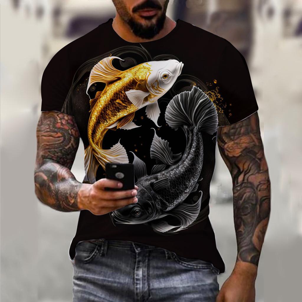 New Hot Selling T-shirt Fishing Pattern Short Sleeve 3D Animal Wolf Print Street Hip Hop Summer Tai Chi Chart Top