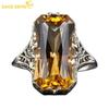 Classic Hollow Out Carving Decorative Pattern Copper Alloy Yellow Zircon Ring Ladies Jewelry Wedding Promise Party Gift