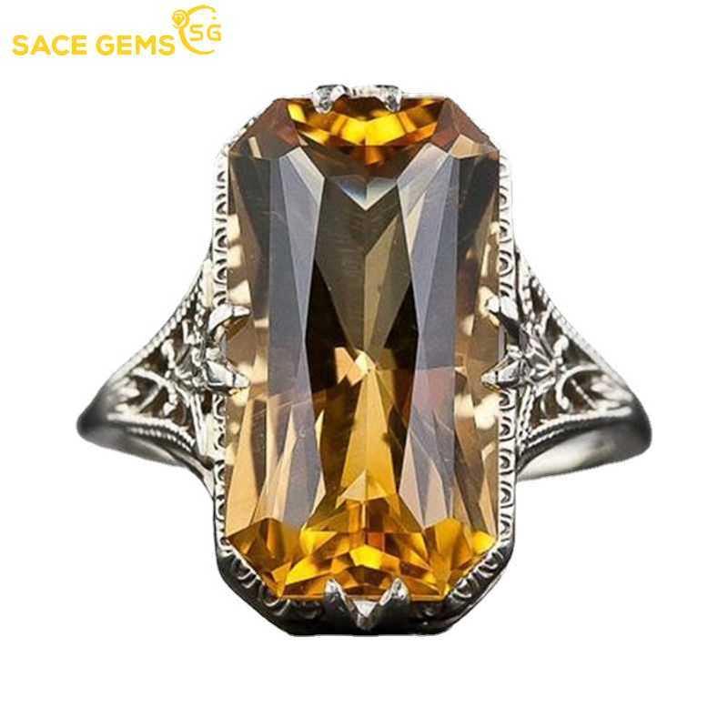 Sace Gems Классическое полое кольцо с резьбой и декоративным узором из медного сплава с желтым цирконом, женские украшения, свадебное обещание, подарок для вечеринки